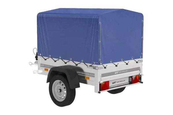 Anhänger 150 KIPP 150x106 cm [mit blauer Hochplane, Hochspriegel und Stützrad] – Bild 3