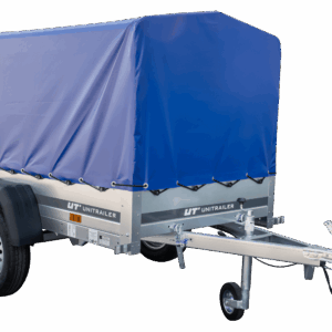 Anhänger Garden Trailer 200 KIPP 200x106 cm 750 kg [mit Hochspriegel, blauer Hochplane und Stützrad]