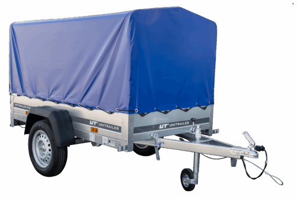 Anhänger Garden Trailer 200 KIPP 200x106 cm 750 kg [mit Hochspriegel, blauer Hochplane und Stützrad]