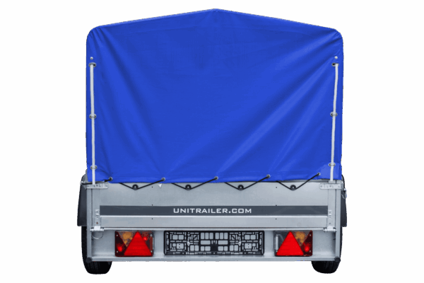 Auto Anhänger 230x125 Garden Trailer 230 KIPP Unitrailer 750 kg mit Stützrad, blauer Hochplane und Hochspriegel – Bild 4