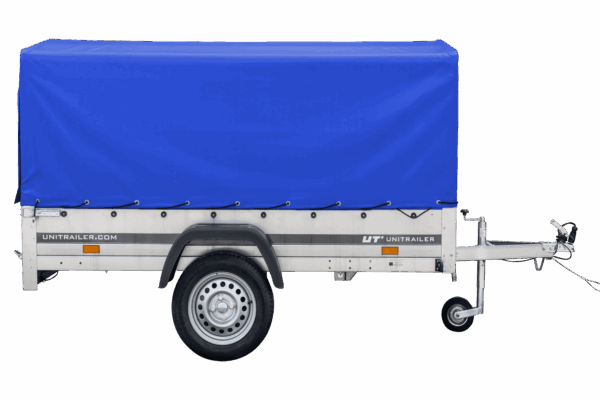 Auto Anhänger 230x125 Garden Trailer 230 KIPP Unitrailer 750 kg mit Stützrad, blauer Hochplane und Hochspriegel – Bild 6
