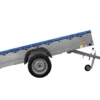 EINACHS-TIEFLADER GARDEN TRAILER 264 KIPP MIT STÜTZRAD, QUERSTREBEN UND BLAUER FLACHPLANE – Bild 4