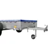 EINACHS-TIEFLADER GARDEN TRAILER 264 KIPP MIT STÜTZRAD, QUERSTREBEN UND BLAUER FLACHPLANE – Bild 3
