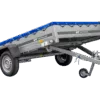 Einachsanhänger 264x150 UNITRAILER GARDEN 265 KIPP mit einem Flachplanenträger und blauer Plane