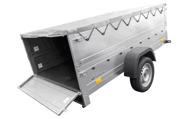 Faltbarer Anhänger GARDEN TRAILER 230 KIPP mit zusätzlichen Bordwänden, Stützrad und Flachplane – Bild 5