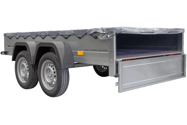 GARDEN TRAILER 264/2 KIPP MIT STÜTZRAD, GRAUE FLACHPLANE UND PLANENTRÄGER – Bild 7