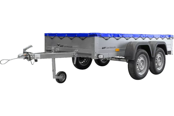GARDEN TRAILER 264/2 KIPP MIT STÜTZRAD, PLANENTRÄGER UND BLAUER FLACHPLANE