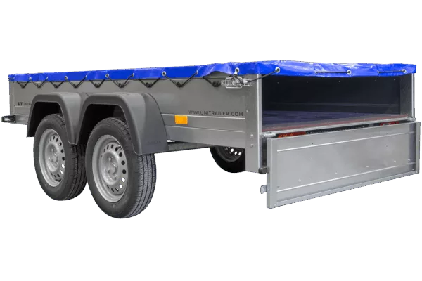 GARDEN TRAILER 264/2 KIPP MIT STÜTZRAD, PLANENTRÄGER UND BLAUER FLACHPLANE – Bild 6