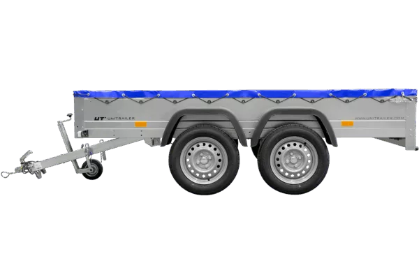 GARDEN TRAILER 264/2 KIPP MIT STÜTZRAD, PLANENTRÄGER UND BLAUER FLACHPLANE – Bild 5
