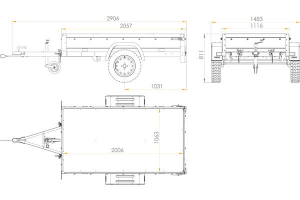 Gartenanhänger 200 Kipp mit Stützrad, H-0-Rahmen und grauer Plane – Bild 2