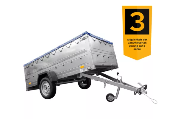 Großer Anhänger 750 kg GARDEN TRAILER 264 KIPP mit Bordwandaufsatz [zusätzliche 40 cm], Stützrad und blauer Flachplane – Bild 3
