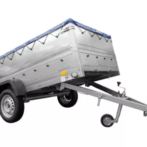 Großer Anhänger 750 kg GARDEN TRAILER 264 KIPP mit Bordwandaufsatz [zusätzliche 40 cm], Stützrad und blauer Flachplane