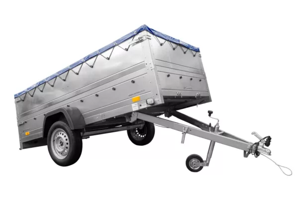 Großer Anhänger 750 kg GARDEN TRAILER 264 KIPP mit Bordwandaufsatz [zusätzliche 40 cm], Stützrad und blauer Flachplane