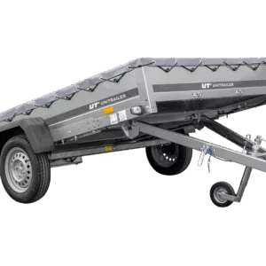 PKW Anhänger 264x150 UNITRAILER GARDEN 265 KIPP mit Flachplanenträger und grauer Plane