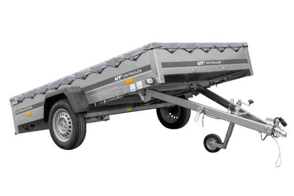 PKW Anhänger 264x150 UNITRAILER GARDEN 265 KIPP mit Flachplanenträger und grauer Plane