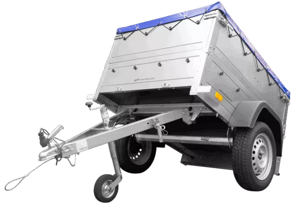 Pkw Anhänger Neu GARDEN TRAILER 150 KIPP mit zusätzlichen Bordwänden, Stützrad und blauer Flachplane