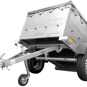 Pkw Anhänger Neu GARDEN TRAILER 150 KIPP mit zusätzlichen Bordwänden, Stützrad und grauer Flachplane