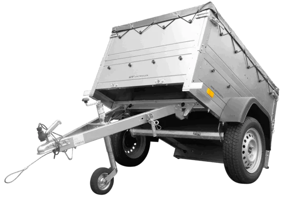 Pkw Anhänger Neu GARDEN TRAILER 150 KIPP mit zusätzlichen Bordwänden, Stützrad und grauer Flachplane
