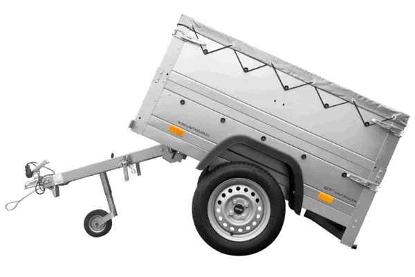 Pkw Anhänger Neu GARDEN TRAILER 150 KIPP mit zusätzlichen Bordwänden, Stützrad und grauer Flachplane – Bild 4