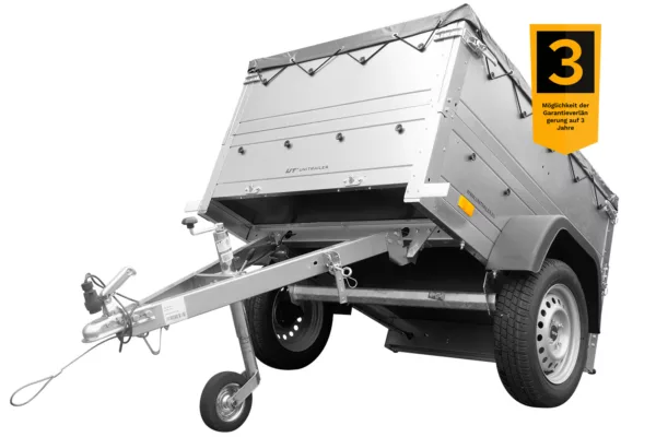 Pkw Anhänger Neu GARDEN TRAILER 150 KIPP mit zusätzlichen Bordwänden, Stützrad und grauer Flachplane – Bild 2