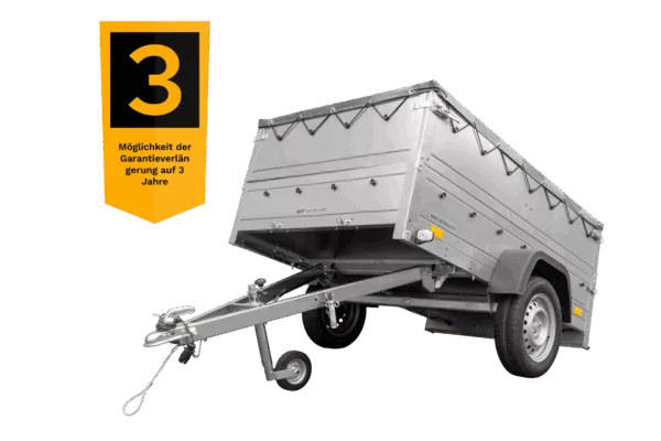 Pkw Anhänger kippbar 750 kg GARDEN TRAILER 201 KIPP mit zusätzlichen Bordwänden, Stützrad und grauer Flachplane – Bild 3