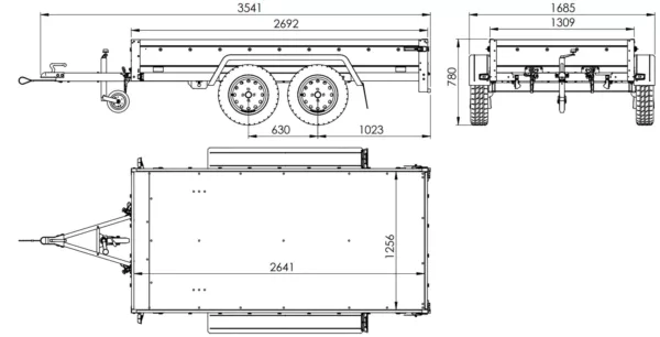 UNITRAILER GARDEN TRAILER ANHÄNGER 264/2 KIPP MIT STÜTZRAD, SPRIEGEL UND GRAUER PLANE – Bild 2