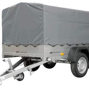 UNITRAILER GARDEN TRAILER ANHÄNGER 264/2 KIPP MIT STÜTZRAD, SPRIEGEL UND GRAUER PLANE