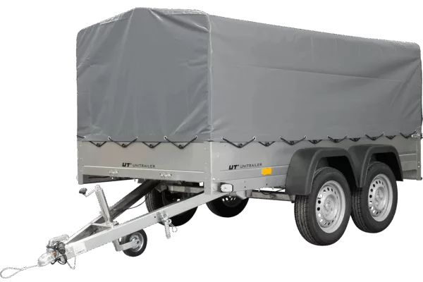 UNITRAILER GARDEN TRAILER ANHÄNGER 264/2 KIPP MIT STÜTZRAD, SPRIEGEL UND GRAUER PLANE