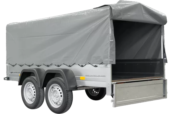 UNITRAILER GARDEN TRAILER ANHÄNGER 264/2 KIPP MIT STÜTZRAD, SPRIEGEL UND GRAUER PLANE – Bild 7