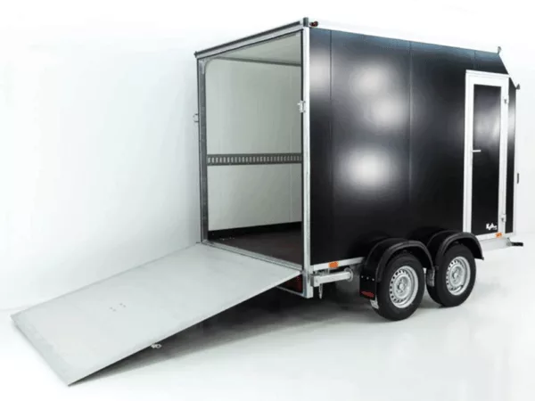 Vezeko Kofferanhänger VK Sandwich Black 2,7t|Rampe|Tür|Schräge
