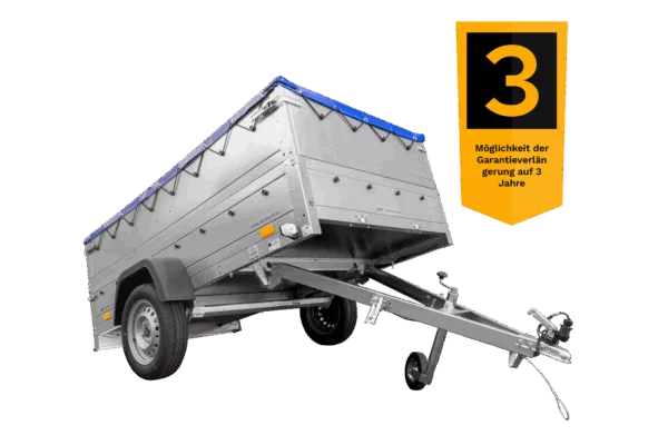 Anhänger mit faltbarer Deichsel GARDEN TRAILER 230 KIPP mit zusätzlichen Bordwänden, Stützrad und blauer Flachplane – Bild 3