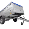 Anhänger mit faltbarer Deichsel GARDEN TRAILER 230 KIPP mit zusätzlichen Bordwänden, Stützrad und blauer Flachplane