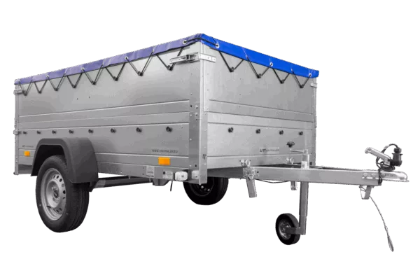 Anhänger mit faltbarer Deichsel GARDEN TRAILER 230 KIPP mit zusätzlichen Bordwänden, Stützrad und blauer Flachplane – Bild 4