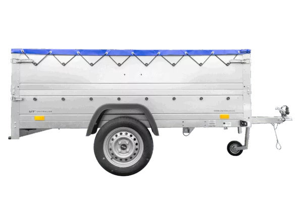 Anhänger mit faltbarer Deichsel GARDEN TRAILER 230 KIPP mit zusätzlichen Bordwänden, Stützrad und blauer Flachplane – Bild 5