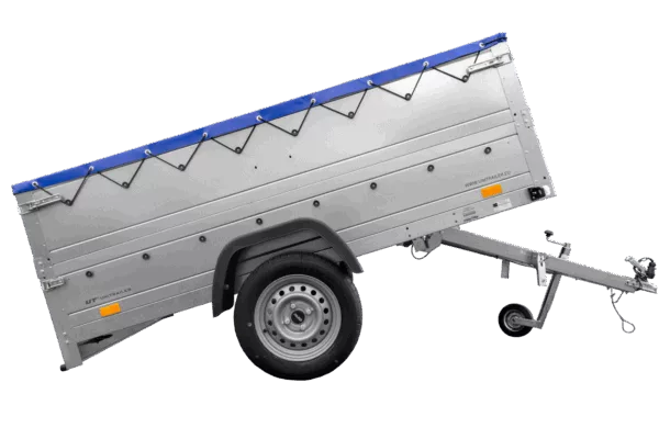 Anhänger mit faltbarer Deichsel GARDEN TRAILER 230 KIPP mit zusätzlichen Bordwänden, Stützrad und blauer Flachplane – Bild 6