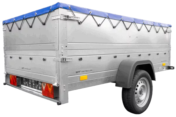 Anhänger mit faltbarer Deichsel GARDEN TRAILER 230 KIPP mit zusätzlichen Bordwänden, Stützrad und blauer Flachplane – Bild 7